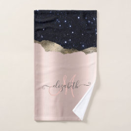 ブラックモダングリッターバラ金ゴールドモノグラム バスタオルセット