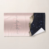 ブラックモダングリッターバラ金ゴールドモノグラム バスタオルセット (ハンドタオル)