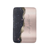 ブラックモダングリッターバラ金ゴールドモノグラム バスマット (正面縦)