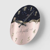 ブラックモダングリッターバラ金ゴールドモノグラム ラウンド壁時計 (傾斜)