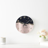 ブラックモダングリッターバラ金ゴールドモノグラム ラウンド壁時計 (ホーム)