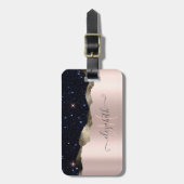 ブラックモダングリッターバラ金ゴールドモノグラム ラゲッジタグ (正面縦)