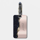 ブラックモダングリッターバラ金ゴールドモノグラム ラゲッジタグ (裏面縦)