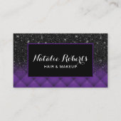 ブラックモダングリッターパープルダイヤモンドパターンサロン 名刺 (正面)