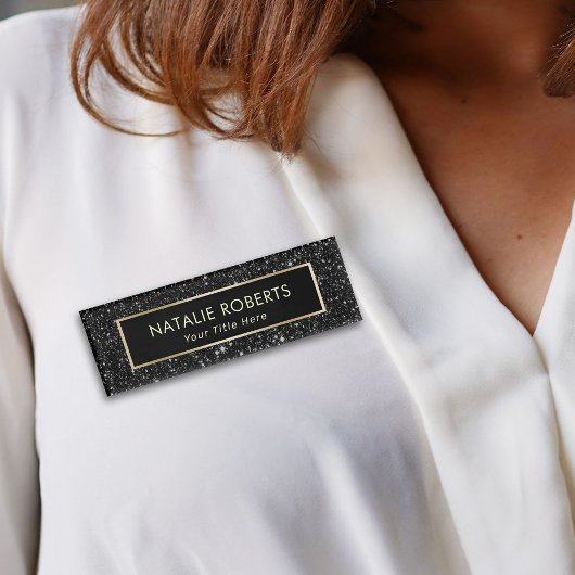 ブラックモダングリッターメイクアップアーティストヘアサロン 名札