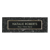 ブラックモダングリッターメイクアップアーティストヘアサロン 名札 (正面)