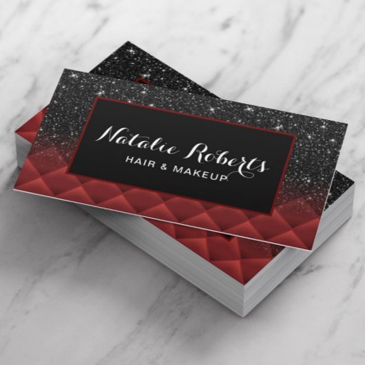 ブラックモダングリッターラックスレッドキルテッド美しいサロン 名刺