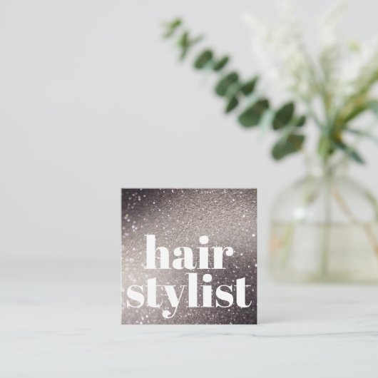 ブラックモダングリッター虹色美容師 スクエア名刺 (スタンド正面)