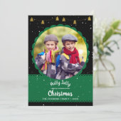 ブラックモダングリーンホリーすてきクリスマス写真 シーズンカード (スタンド正面)