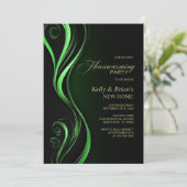 ブラックモダングリーン引っ越し祝いパーティーパーティー 招待状 (スタンド正面)