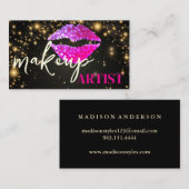 ブラックモダンサロンピンクリップメイクアップアーティスト 名刺 (正面/裏面)