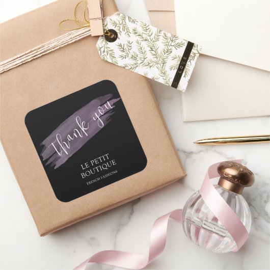 ブラックモダンサンキューパッケージストア出荷 スクエアシール (ギフト)