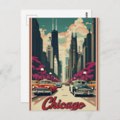 ブラックモダンシカゴイリノイのスカイライン ポストカード (正面/裏面)