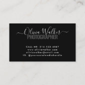 ブラックモダンシックなシグネチャースクリプトフォトグラファー 名刺 (裏面)