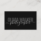 ブラックモダンシックなシグネチャースクリプトフォトグラファー 名刺 (正面)