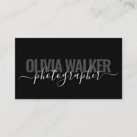 ブラックモダンシックなシグネチャースクリプトフォトグラファー 名刺 (正面)