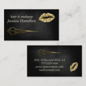 ブラックモダンシックなフェイク金ゴールド唇ハサミ 名刺 (正面/裏面)