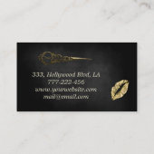 ブラックモダンシックなフェイク金ゴールド唇ハサミ 名刺 (裏面)