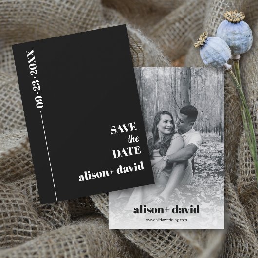 ブラックモダンシックタイポグラフィミニマ結婚リスト セーブザデート