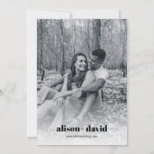 ブラックモダンシックタイポグラフィミニマ結婚リスト セーブザデート (裏面)