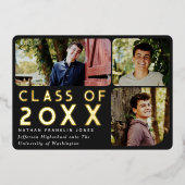 ブラックモダンシック写真卒業発表 箔招待状 (正面)