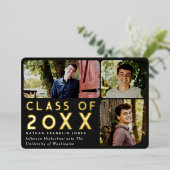 ブラックモダンシック写真卒業発表 箔招待状 (立ち正面)