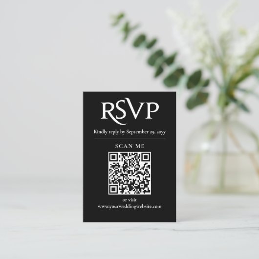 ブラックモダンシックRSVP QRコー結婚ド エンクロージャーカード (スタンド正面)