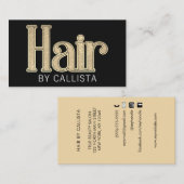 ブラックモダンシャンパン金ゴールドグリッターヘア 名刺 (正面/裏面)