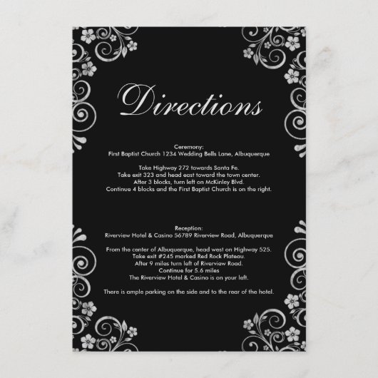 ブラックモダンシルバーの式結婚の指示 エンクロージャーカード (正面)