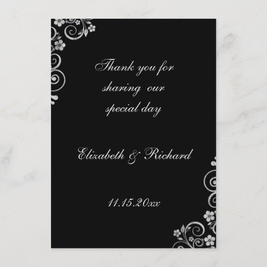 ブラックモダンシルバーの式結婚の指示 エンクロージャーカード (裏面)