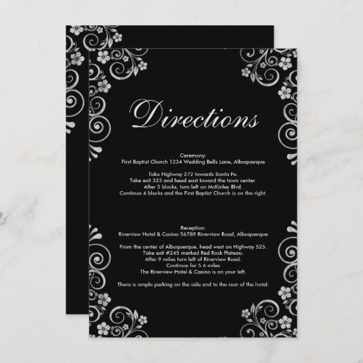 ブラックモダンシルバーの式結婚の指示 エンクロージャーカード (正面/裏面)