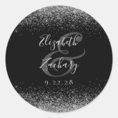ブラックモダンシルバーグリッターエッジ結婚ズ ラウンドシール (正面)