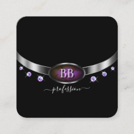 ブラックモダンシルバーパープル、モノグラムダイヤモンド スクエア名刺