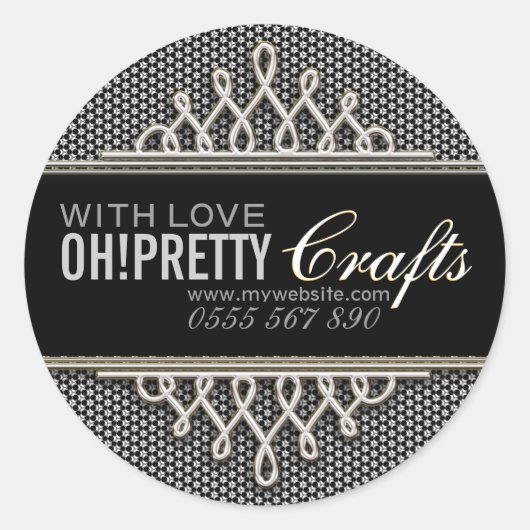 ブラックモダンシルバー商品ステッカー ラウンドシール (正面)