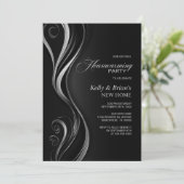 ブラックモダンシルバー引っ越し祝いパーティーパーティー 招待状 (スタンド正面)