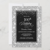 ブラックモダンシルバー100thバースデーパーティー 招待状 (正面)