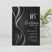 ブラックモダンシルバー16thバースデーパーティー 招待状 (スタンド正面)