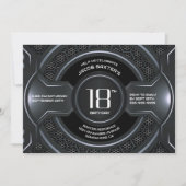 ブラックモダンシルバー18thバースデーパーティー 招待状 (正面)