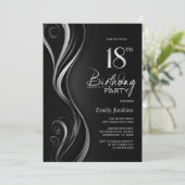 ブラックモダンシルバー18thバースデーパーティー 招待状 (スタンド正面)