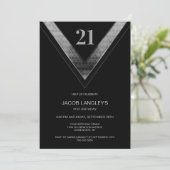 ブラックモダンシルバー21歳の誕生日パーティー 招待状 (スタンド正面)