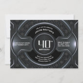 ブラックモダンシルバー40歳の誕生日パーティー 招待状 (正面)