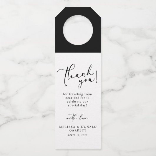 ブラックモダンシンプルのスクリプ結婚トに感謝 ボトルネックタグ (正面)