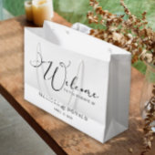 ブラックモダンシンプルのScript Welcome結婚's ラージペーパーバッグ