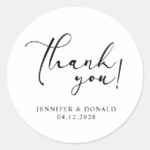 ブラックモダンシンプルサンキュー結婚ズ ラウンドシール (正面)