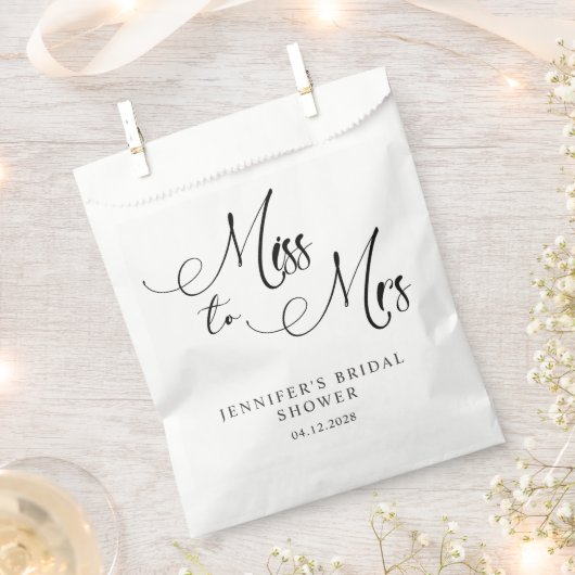 ブラックモダンシンプルブライダルシャワー フェイバーバッグ (クリップ留めされた状態)