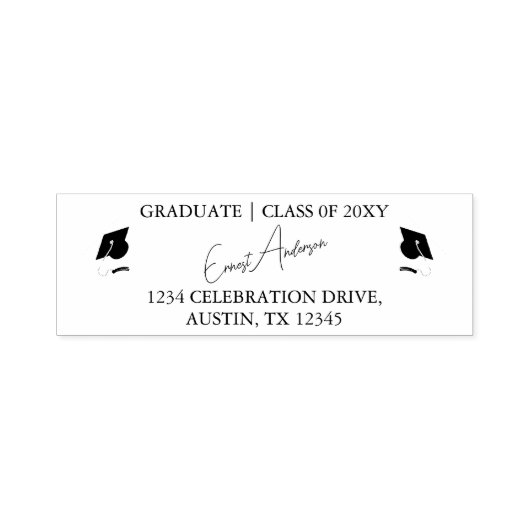 ブラックモダンシンプル卒業差出人住所 セルフインキングスタンプ (デザイン)
