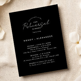 ブラックモダンスクリプトウェディングリハーサルディナー 招待状