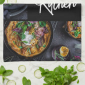 ブラックモダンスタイリッシュタイポグラフィカスタム写真 キッチンタオル (折り畳み)