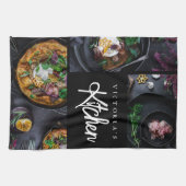 ブラックモダンスタイリッシュタイポグラフィカスタム写真 キッチンタオル (横)