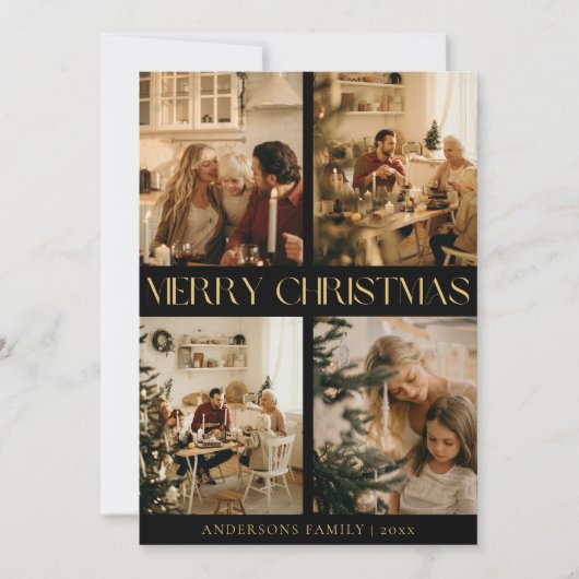 ブラックモダンスタイリッシュメリークリスマスホリデーカード シーズンカード (正面)